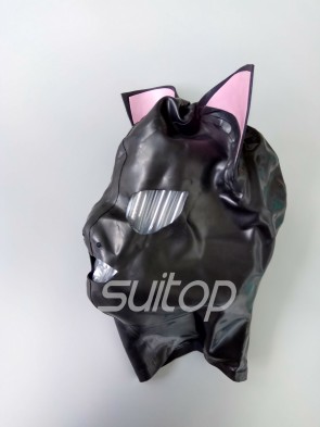 Latex hoods women's animal cat latex hood open eyes mouth and nostrils with back zippers