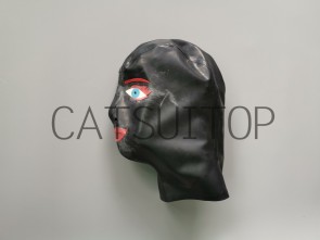 Catsuitop New fetish mask sexy latex hood rubber  free shipping in black and red with eyes and nose holes open mouth