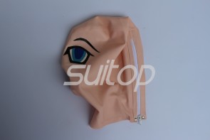 Attached mouth con doms adults' baby pink latex hood gap open nostrils with back zip decorations