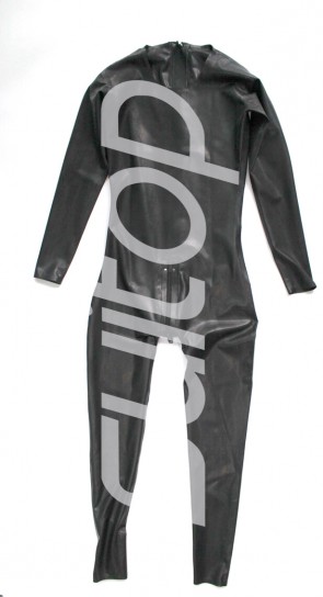 Unisex catsuit with a round neckline and a zipper at the back to the lower abdomen black color CATSUITOP 