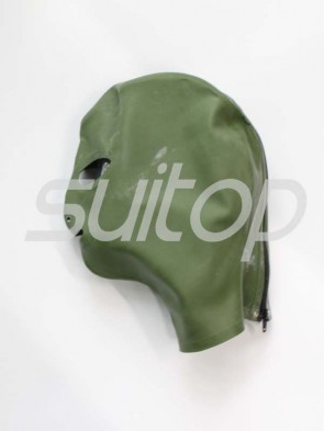 Olive green color latex hoods with back zip for adults
