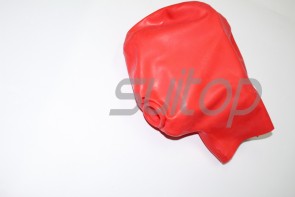 Latex hoods open the nose and mouth curl edges  in red 