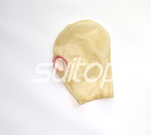 With con dom design transparent latex hood without zipper decorations made of 0.4mm thickness latex material