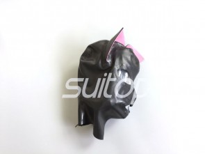 Suitop animal cat latex Hoods rubber mask for ault in  black with pink back zip  sm