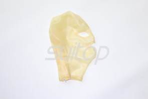 Latex hoods open eyes nostrils and mouth in transparent color with back zip