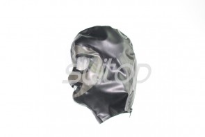 Transparent black Latex hoods open eyes and mouth for adults with back zipper