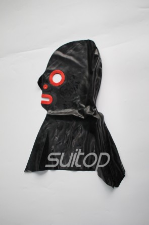 Latex hoods Cool adults' black latex hood open eyes & nostrils & mouth attached front and back zippers decorations