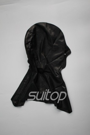 Mold latex hoods black latex mask M size available and open holes with back zipper for adults