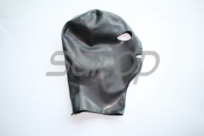 Novelty 0.6mm thickness heavy Latex hoods open eyes nostrils and mouth in black color with back zip