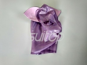 Transparent purple color latex mask sex animal cat open eyes and nostrils with back zip for woman