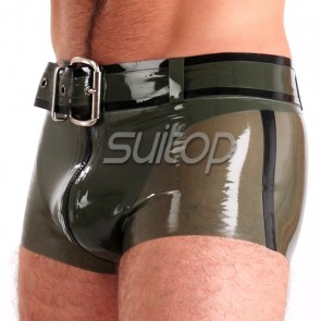 Suitop  latex uniform short pants with belt for men(including short, briefs,belts)