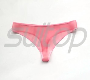 women rubber panties latex T-back Tanga G-string thong in Trasparent green transparent pink